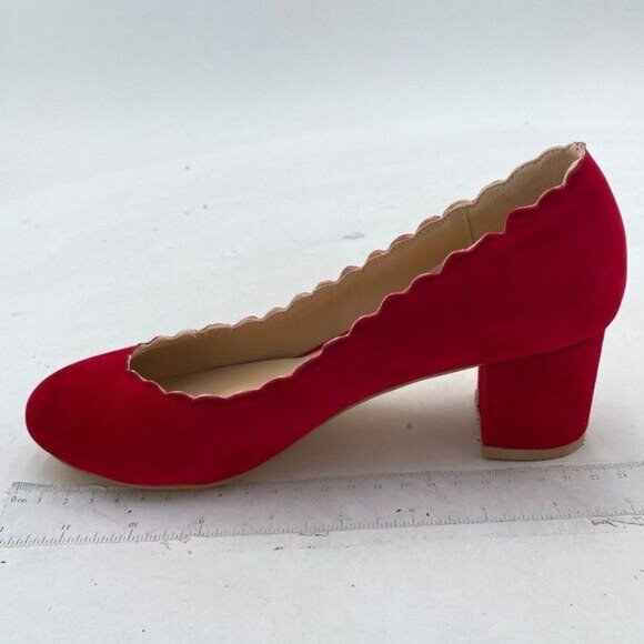 FSJ Red Suede Retro Classic Block Heels Closed Toe Formal Office Shoes - Picture 1 of 7